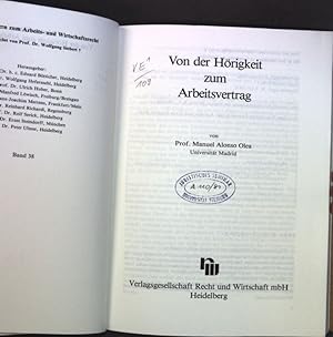 Seller image for Von der Hrigkeit zum Arbeitsvertrag. Abhandlungen zum Arbeits- und Wirtschaftsrecht ; Bd. 38 for sale by books4less (Versandantiquariat Petra Gros GmbH & Co. KG)