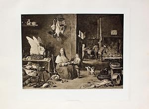 Seller image for "Fette K�che" originale Heliogravure ca.18x25cm (Darstellung/Image size) von Franz Seraph Hanfstaengl (1804 - 1877) nach David Teniers auf Japan (23x28cm) auf B�tten-Karton (28x38cm) aufgewalzt; in der Platte signiert; for sale by Kunsthandel & Antiquariat Magister Ru�