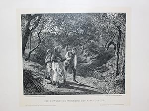 Bild des Verk�ufers f�r "Die Erwartung w�hrend des Kirchganges" originaler Holzstich ca.20x25cm (Darstellung/Image size) nach Waldm�ller auf Kunstdruck-Karton (28x38cm) zum Verkauf von Kunsthandel & Antiquariat Magister Ru�