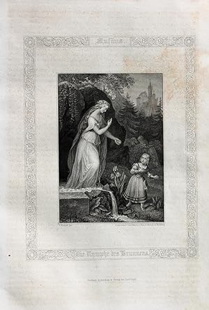 "Die Nymphe des Brunnens" originaler Stahlstich ca.12x8,5cm (Darstellung/image size) mit ornament...