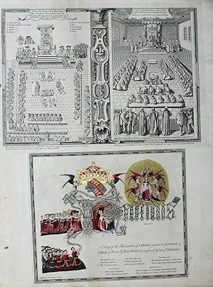 Seller image for "A Copy of the Illumination of a Charter granted to the Provost & College of Eton by King Henry VI. & confirmed by Act of Parliament. A View of the House of Peers, King Henry ye VIII. on the Throne, the Commons attending. A View of the House of Peers for sale by Kunsthandel & Antiquariat Magister Ru�