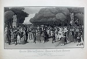 Bild des Verk�ufers f�r "Paris - Grande All�e des Tuileries - revue de la Garde Nationale - 1842" originale Aquatinta-Radierung ca.29x56cm (Darstellung/image size) von SAHIB alias Louis E. Lesage auf B�tten-Karton (45x62cm) zum Verkauf von Kunsthandel & Antiquariat Magister Ru�