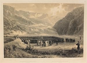 Immagine del venditore per "Die Feldpredigt beim Berner Bataillon zu Andermatt den 18. August 1861" originale Kreide-Lithographie �ber Tonplatte ca.27x40cm (Darstellung/image size) auf Karton (32x45cm) von Julius Adam nach einer Zeichnung von Eugen Adam; venduto da Kunsthandel & Antiquariat Magister Ru�