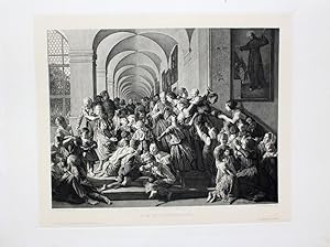 Seller image for "Die Klostersuppe" originale Heliogravure ca.19x25cm (Darstellung/Image size) nach einer Zeichnung von F. Schirnboeck nach einem Gem�lde von Waldm�ller auf Japan (23x28cm) auf B�tten-Karton (28x38cm) aufgewalzt; in der Platte signiert und datiert "1887"; for sale by Kunsthandel & Antiquariat Magister Ru�