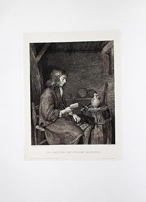Seller image for "Die Lect�re des jungen Kriegers" originale Radierung ca.19x15cm (Darstellung/Image size) von Ludwig K�hn (1859 - 1936) nach Ter Borch auf Japan (23x18cm) auf B�tten-Karton (38x28cm) aufgewalzt (Chine appliqu�) for sale by Kunsthandel & Antiquariat Magister Ru�