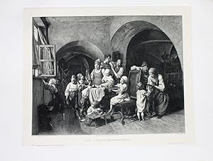 Seller image for "Die Christbescheerung" originale Heliogravure ca.19x25cm (Darstellung/Image size) nach einer Zeichnung von G. Frank nach einem Gem�lde von Waldm�ller auf Japan (23x28cm) auf B�tten-Karton (28x38cm) aufgewalzt (Chine appliqu�) for sale by Kunsthandel & Antiquariat Magister Ru�