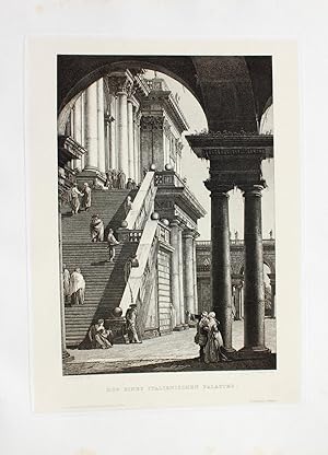 Seller image for Hof eines italienischen Palastes (Warschau)" originale Radierung ber Tonplatte ca.25x17cm (Darstellung/Image size) von Louis Schulz nach Canaletto auf Japan (29x21cm) auf Btten-Karton (38x28cm) aufgewalzt; for sale by Kunsthandel & Antiquariat Magister Ru