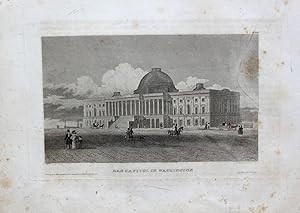 Imagen del vendedor de "Das Capitol in Washington" originaler Stahlstich ca.10x16cm (Darstellung/image size) von Gr�newald nach H. Brown auf B�tten-Papier (17x24cm) unterhalb der Darstellung typographisch betitelt und bezeichnet; a la venta por Kunsthandel & Antiquariat Magister Ru�