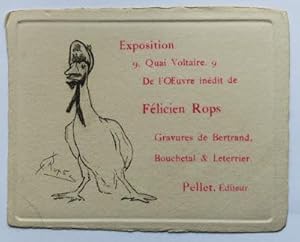 Très rare carte dinvitation pour lExposition de lOeuvre inédit de Félicien Rops.