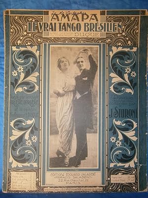 Imagen del vendedor de 1913 . GRANDE PARTITION ILLUSTRE 27 x 35 cm " AMATA - LE VRAI TANGO BRSILIEN . COURS du Professeur L. DUQUE " Couverture de A. MOREL . 8 pages . a la venta por LA FRANCE GALANTE