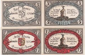 2 farbige Notgeldscheine über 5 und 10 Pfennig.