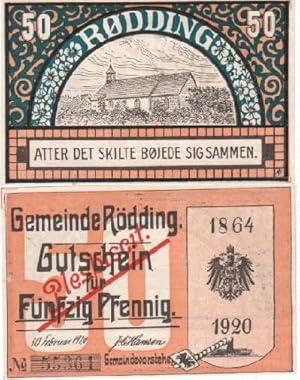 Notgeld der Gemeinde Rödding. Gutscheine über 50 Pfennig.