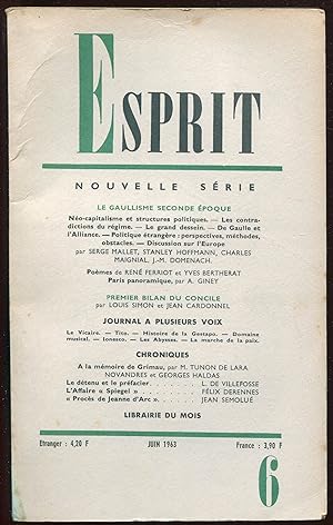 Bild des Verkufers fr Esprit nouvelle srie n318, Juin 1963 - Le Gaullisme seconde poque. Premier bilan du Concile zum Verkauf von LibrairieLaLettre2