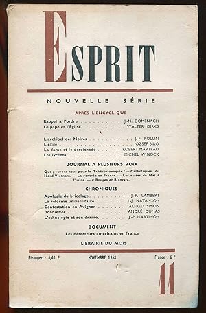 Bild des Verkufers fr Esprit nouvelle srie n375, Novembre 1968 - Aprs l'encyclique zum Verkauf von LibrairieLaLettre2