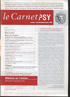 Imagen del vendedor de Le Carnet PSY n104, dcembre-janvier 2006 - Rflexions sur l'autisme a la venta por LibrairieLaLettre2