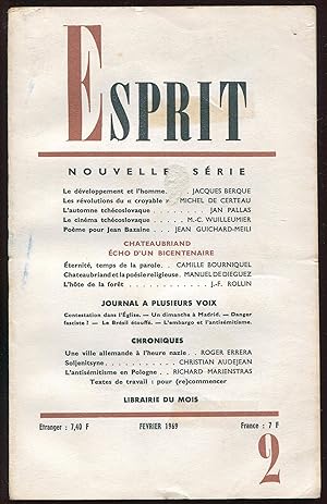 Immagine del venditore per Esprit nouvelle srie n378, Fvrier 1969 - Chateaubriand cho d'un bicentenaire venduto da LibrairieLaLettre2