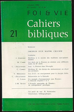 Imagen del vendedor de Cahiers bibliques n21. Octobre 1982, 81e anne, n4 de Foi et Vie - Disciples d'un matre crucifi a la venta por LibrairieLaLettre2