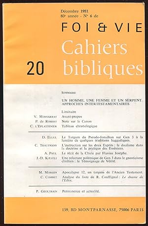 Seller image for Cahiers bibliques n20. Dcembre 1981, 80e anne, n6 de Foi & Vie - Un homme, une femme et un serpent. Approches intertestamentaires for sale by LibrairieLaLettre2