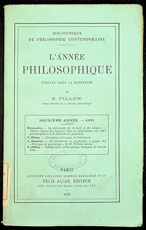 Immagine del venditore per L'anne philosophique Deuxime anne 1891 venduto da LibrairieLaLettre2