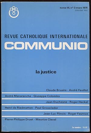 Image du vendeur pour Revue catholique internationale Communio Tome III, n2-mars 1978 - La justice mis en vente par LibrairieLaLettre2