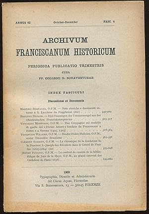 Seller image for Archivum franciscanum historicum, annus 62, october-december, fasc. 4 for sale by LibrairieLaLettre2