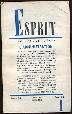 Bild des Verkufers fr Esprit nouvelle srie n388, Janvier 1970, Numro spcial - L'Administration zum Verkauf von LibrairieLaLettre2