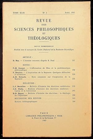 Imagen del vendedor de Revue des sciences philosophiques et thologiques Tome XLIX n2 avril 1965 a la venta por LibrairieLaLettre2