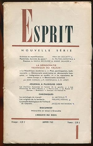 Immagine del venditore per Esprit nouvelle srie n313, janvier 1963 - La dmocratie technique ou valeur ? venduto da LibrairieLaLettre2