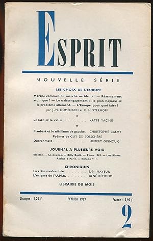 Bild des Verkufers fr Esprit nouvelle srie n314, Fvrier 1963 - Les choix de l'Europe zum Verkauf von LibrairieLaLettre2