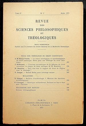 Imagen del vendedor de Revue des sciences philosophiques et thologiques Tome 57 n2 avril 1973 a la venta por LibrairieLaLettre2