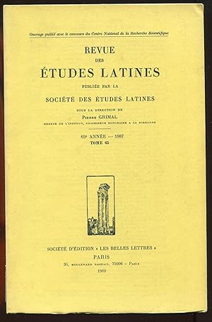 Image du vendeur pour Revue des tudes latines 65 anne, 1987, tome 65 mis en vente par LibrairieLaLettre2