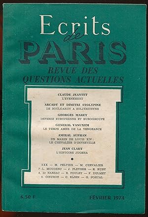 Bild des Verkufers fr Ecrits de Paris. Revue des questions actuelles n333, fvrier 1974 zum Verkauf von LibrairieLaLettre2