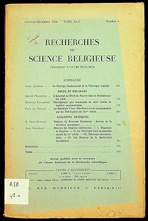 Image du vendeur pour Recherches de science religieuse octobre-dcembre 1954 Tome XLII n4 mis en vente par LibrairieLaLettre2