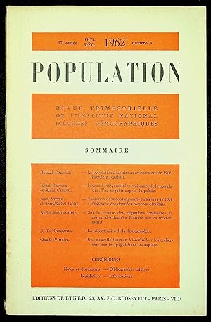 Imagen del vendedor de Population 17e anne oct. dc. 1962 n4 a la venta por LibrairieLaLettre2