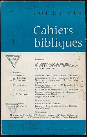 Image du vendeur pour Cahiers bibliques n3. Foi et Vie 1965-4 - La connaissance de Dieu selon le nouveau Testament et son milieu mis en vente par LibrairieLaLettre2