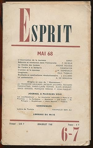 Bild des Verkufers fr Esprit n372, Juin-Juillet 1968 - Mai 68 zum Verkauf von LibrairieLaLettre2