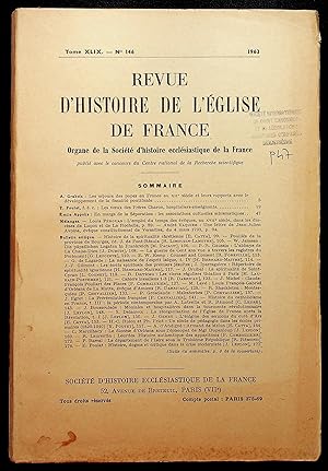 Image du vendeur pour Revue d'histoire de l'Eglise de France Tome XLIX n146 1963 mis en vente par LibrairieLaLettre2