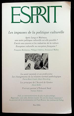 Image du vendeur pour Esprit n304, mai 2004 - Les impasses de la politique culturelle mis en vente par LibrairieLaLettre2