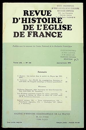 Imagen del vendedor de Revue d'histoire de l'Eglise de France Tome LX n164 janvier-juin 1974 a la venta por LibrairieLaLettre2