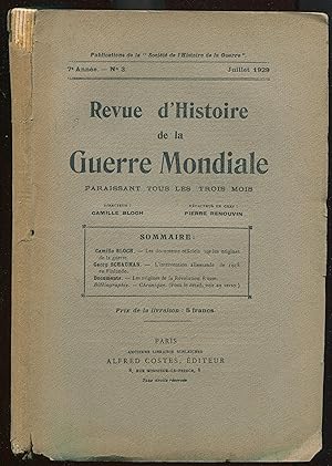Seller image for Revue d'Histoire de la Guerre Mondiale 7me anne, n3, juillet 1929 for sale by LibrairieLaLettre2