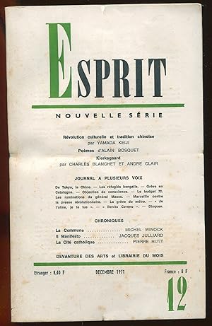 Image du vendeur pour Esprit nouvelle srie n409, Dcembre 1971 - Rvolution culturelle et tradition chinoise mis en vente par LibrairieLaLettre2