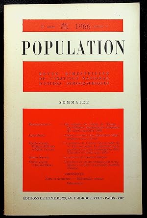 Bild des Verkufers fr Population 21e anne mai juin 1966 n3 zum Verkauf von LibrairieLaLettre2