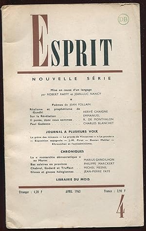 Image du vendeur pour Esprit nouvelle srie n316, Avril 1963 - Mise en cause d'un langage mis en vente par LibrairieLaLettre2