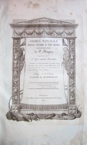 Imagen del vendedor de Storia naturale delle scimie e dei maki disposta con ordine da P. Hugues, dietro le scoperte dei pui rinomati Naturalisti; Arricchita di schiarimenti relativi ai costumi, astuzie, nutrimenti, e climi abitati di questi Quadrumani, con la maniera di dar loro la caccia, e di un'idea sull'uso e la propriet della loro carne in medicina; Dedicata a S. A. il Principe Eugenio de Beauharnais a la venta por Sanctuary Books, A.B.A.A.