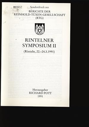 Seller image for RINTELNER SYMPOSIUM II (Rinteln, 22.-24.3.1991). Sonderdruck aus BERICHTE DER REINHOLD-TXEN-GESELLSCHAFT (RTG). for sale by Antiquariat Bookfarm