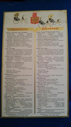 Frühstückskarte vom Schnelldamper " Scharnhorst ".