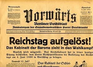 Imagen del vendedor de Vorwrts. Berliner Volksblatt. Zentralorgan der Sozialdemokratischen Partei Deutschlands. a la venta por Klaus Kreitling