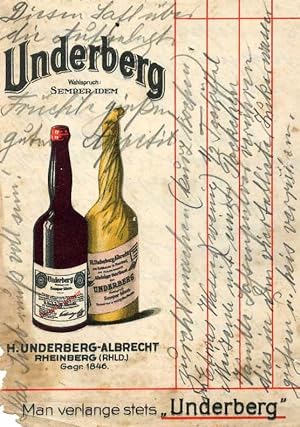 Notizzettel mit farbiger Reklame für die Weltmarke " Underberg ".