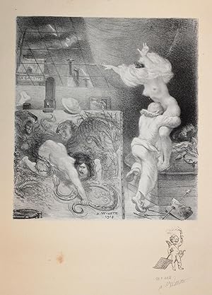 De la série des Sept péchés capitaux La Luxure (1917) Lithographie originale tirée sur chine appl...