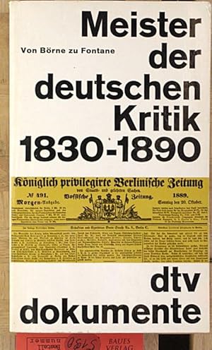 Bild des Verkufers fr Meister der deutschen Kritik 1830-1890 zum Verkauf von Baues Verlag Rainer Baues 